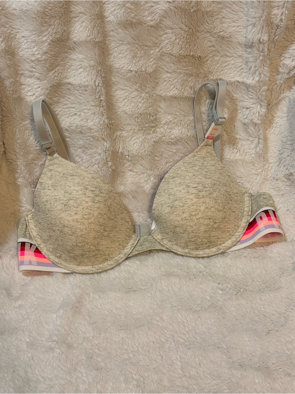 NWT Victoria's Secret PINK Heather Gray T-Shirt Bra with Pink Stripe Band